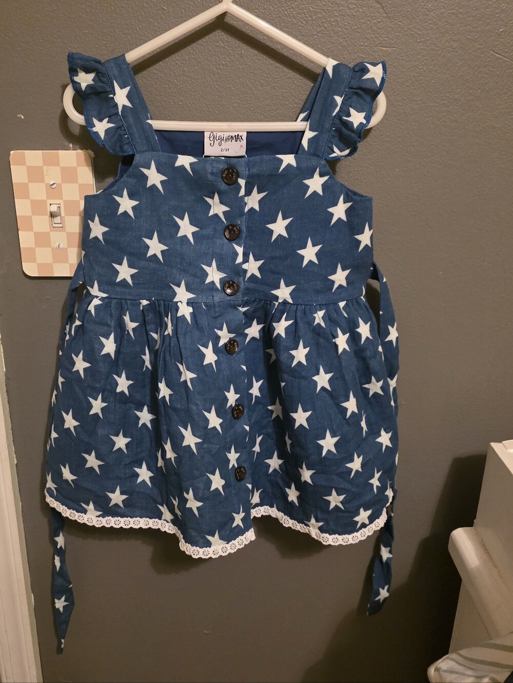 Gigi And Max Star Print Blue Sundress with Lace Trim NWT